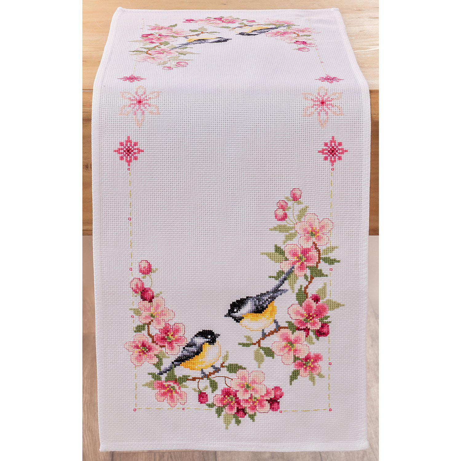 Stickläufer "Vogel & Kirschblüte"