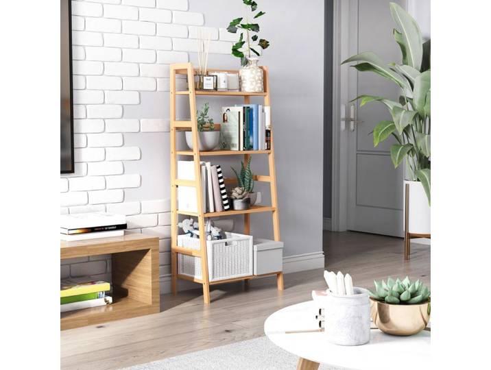 MOTHINESSTO3385-Etagère échelle en bambou 4 niveaux bibliothèque style naturel 48L x 31 5l x 120H cm