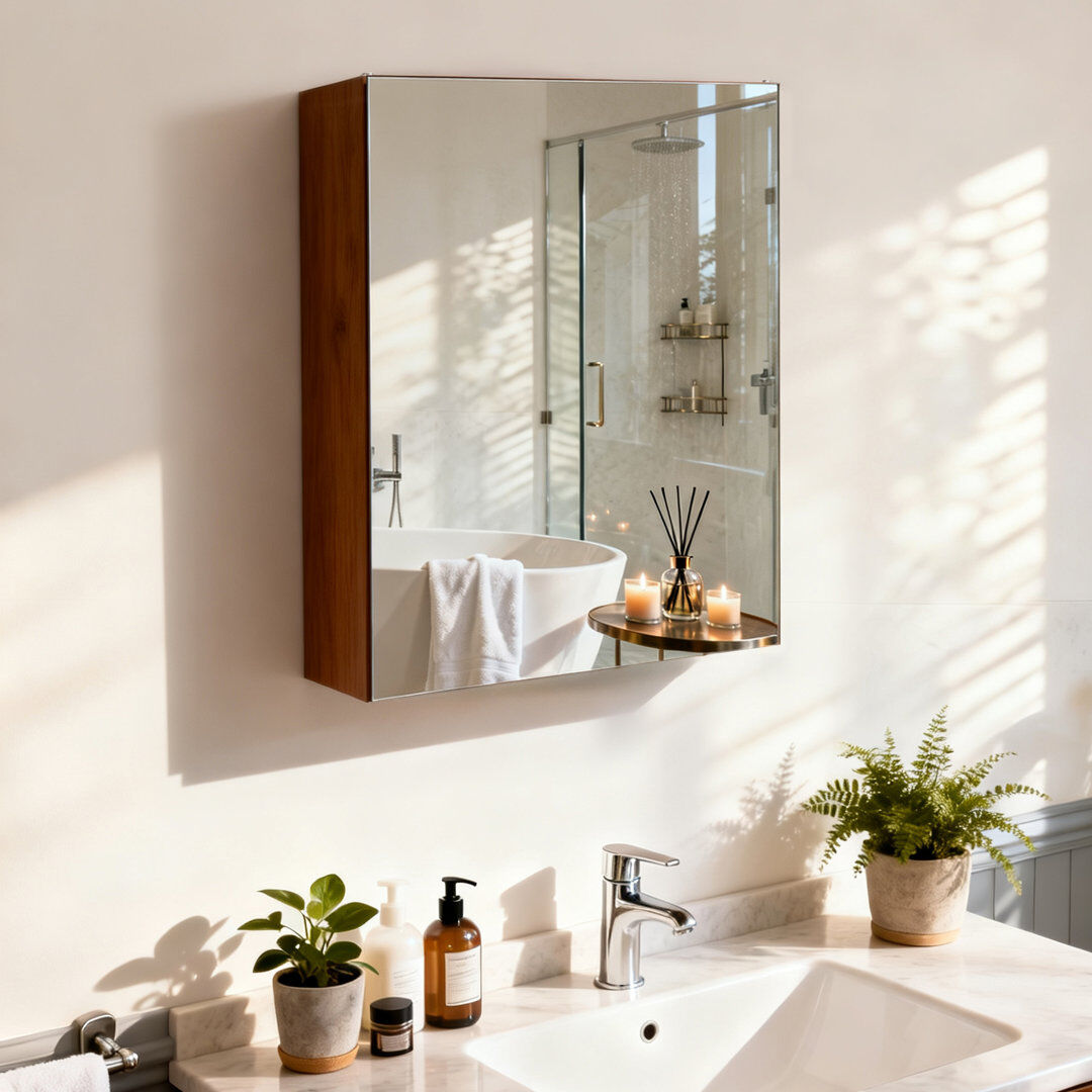 UNHO Aluminum Wall Medicine Bathroom Mirror Cabinet with Motion Sensor LED Light & Adjustable Shelf 40.5x51cm