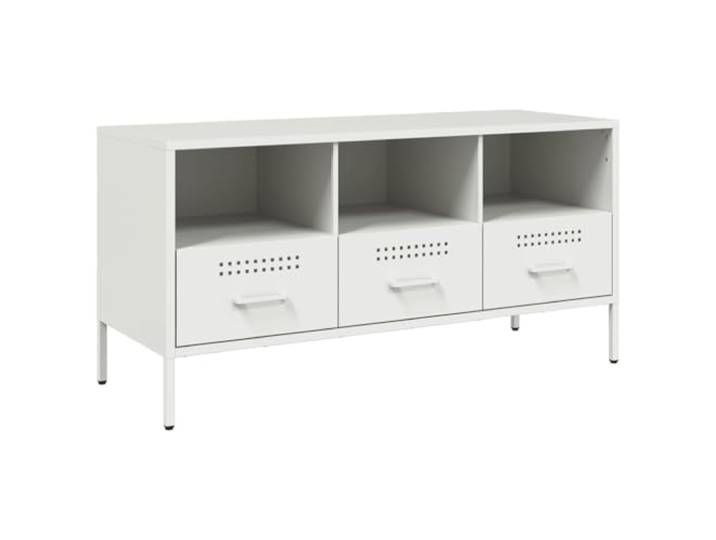 GKHPYURE TV-Schrank weiß 100,5 x 39 x 50,5 cm Stahl 3 Schubladen, 3 Fächer, 4 verstellbare Füße, maximale Belastung 30 kg, Industrie-Stil