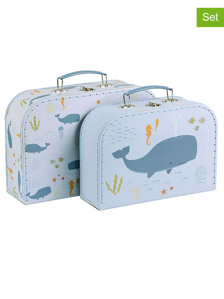 a little lovely company 2er-Set: Aufbewahrungskoffer "Ocean" in Hellblau - onesize