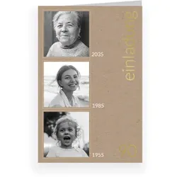 Einladungskarte 90. Geburtstag: Fotostory mit Fotos in Kraft Look
