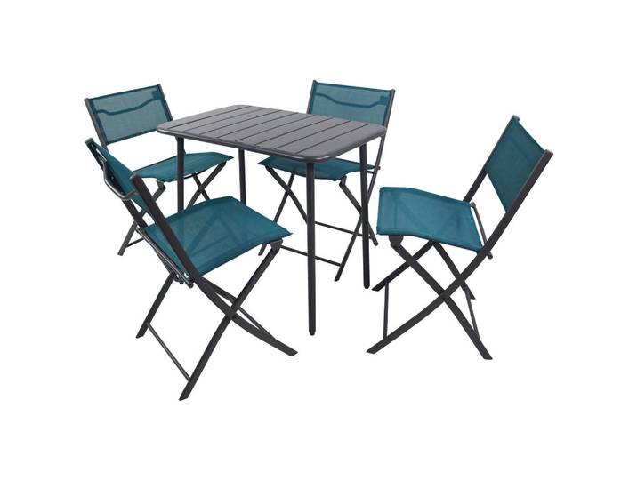 Gardenson Gartentischgruppe, Blau, Schwarz, Metall, Kunststoff, Stühle klappbar, Gartenmöbel, Gartengarnituren, Gartenmöbel-Sets