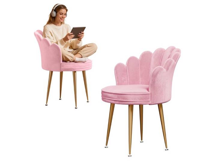 FLASIDU Fauteuil de salon en velours Fauteuil moderne design Chaise coiffeuse Chaise de bureau pieds métal doré Confort Rose