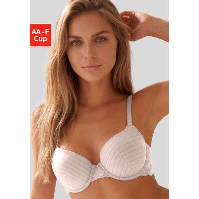 Schalen-BH LASCANA "BH mit Bügel, als Dessous-Set kombinierbar, Carlotta", Damen, Gr. 70, Cup F, rosa (sand), Microtouch, Obermaterial: 86% Polyamid, 14% Elasthan, BHs Schalen-BH, Cups mit zartem Glanzstreifen & Spitzenrücken, Dessous