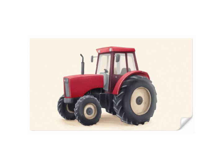 OnlyWow Kindertapete - Traktor - Minimalistisch - Illustration - Rot - 400x220 cm, Papier, Rechteckig, 400x220 cm, Tapeten & Wandverkleidungen, Vliestapeten