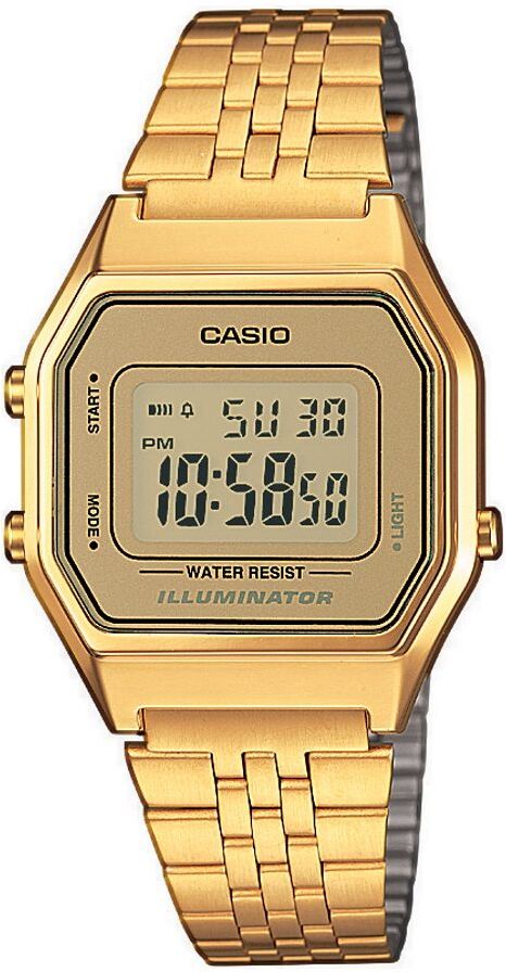 Chronograph CASIO VINTAGE, gold (goldfarben, gelbgoldfarben), Armbanduhren, Damen, Chronograph, Quarzuhr, Armbanduhr, Damenuhr, Digitaluhr, Edelstahlarmband