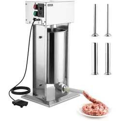 VEVOR Elektrischer Wurstfüllmaschine 15 L Vertikaler Wurstfüller Edelstahl für Haushalt, Gewerbe, Jagd und Tierfutter, mit Fußpedal, Stufenloser Regelung, 4 Füllrohren und Spülmaschinenfesten Teilen