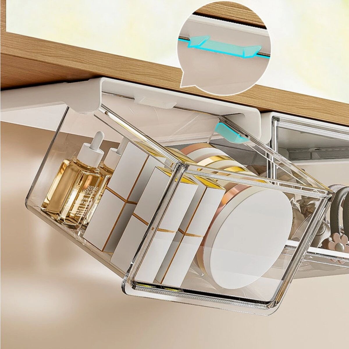 INF Unter-Spiegelschrank Organizer Schublade, Transparente ABS.PET Aufbewahrungsbox – Wasserdicht, Platzsparend für Bad &