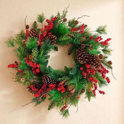 Raz Imports, Inc Berry and Pine Cone Wreath Green , Green