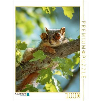 CALVENDO Puzzle Eichhörnchen mit Sonnenbrille im Baum | 1000 Teile Lege-Größe 64x48cm Foto-Puzzle für glückliche Stunden