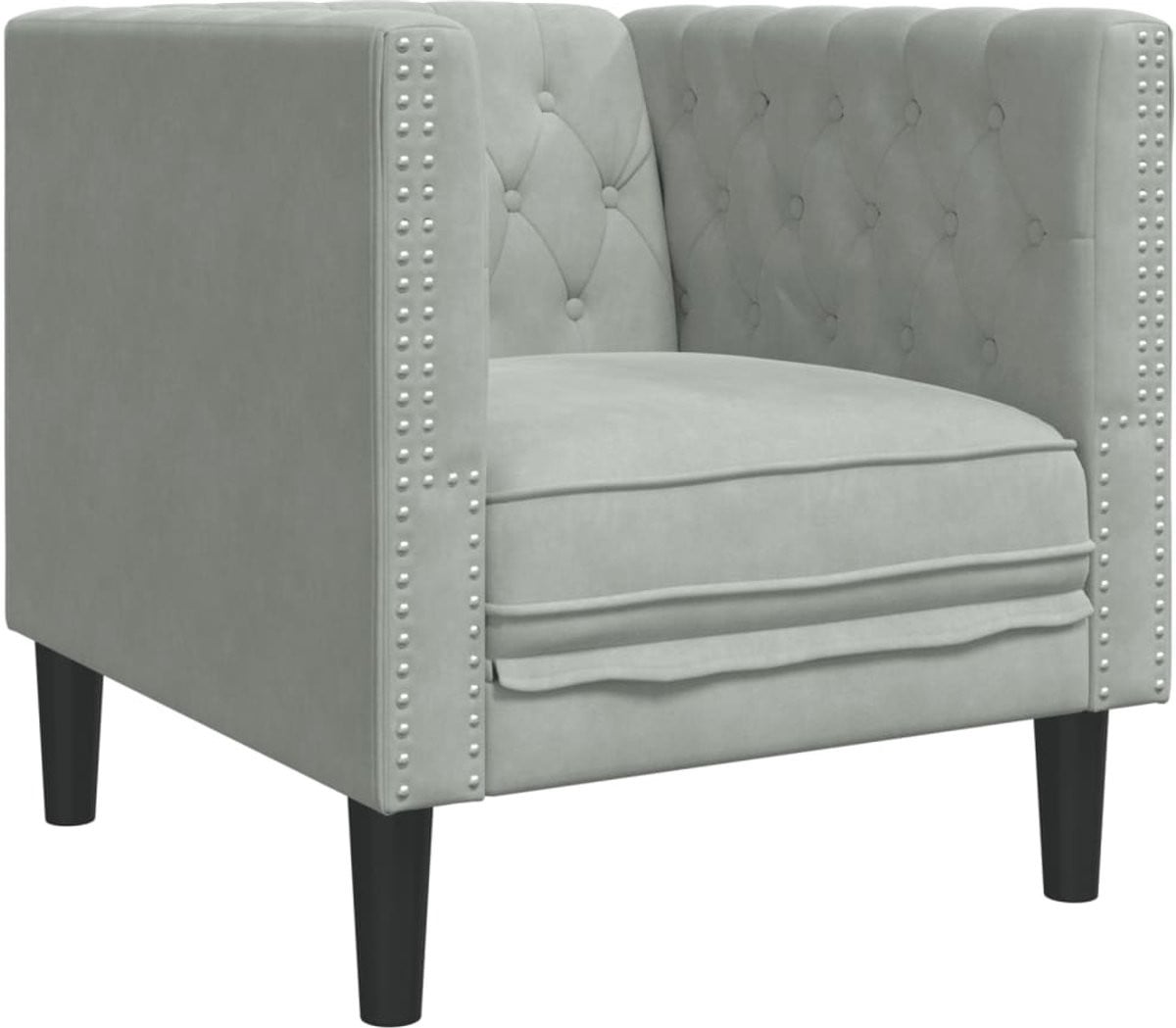 vidaXL Chesterfield-stijl fauteuil van fluweel in lichtgrijs