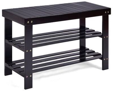 Costway 3 Tier Bamboo Bench Storage Shoe Shelf-Black