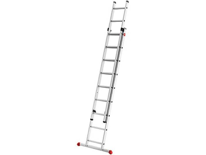 Hailo S80 ProfiStep Duo Alu-Schiebeleiter - 2 x 9 Sprossen belastbar bis 150 kg - Leiternteile einzeln verwendbar - sprossenweise höhenverstellbar - Aluleiter Made in Germany - rostfrei - Silber