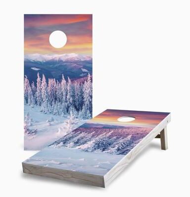 Skip's Garage Sunrise Winter Mountains Cornhole Boards
