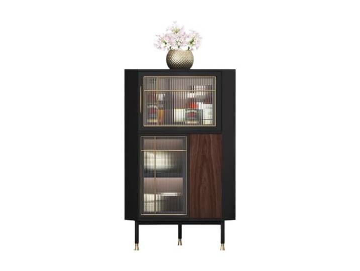 Eck Barschrank Dreieckiger Aufbewahrungsschrank aus Massivholz und Glas Eckschrank Wein Wohnzimmer(Color1)
