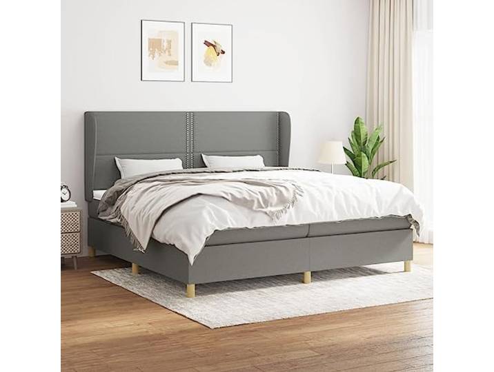 RJPLMFV Komplettes Bett, Dunkelgrau, 200 x 200 cm, mit Taschenfederkernmatratze
