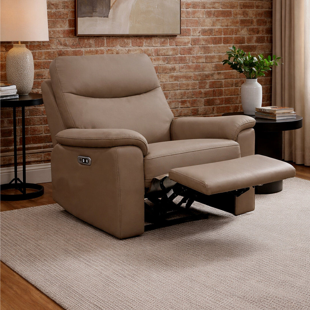Fairmont Park Alessandrina Real Leather Power Recliner with USB Charging Taupe 103cm H X 100cm W X 95cm D