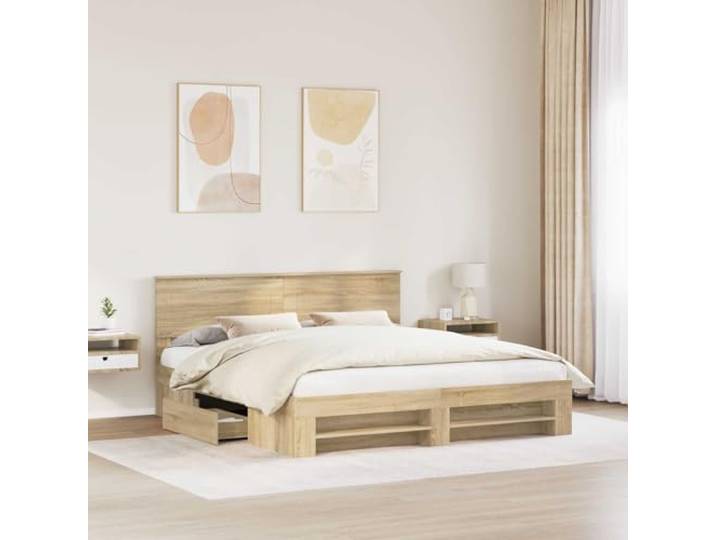SKTQYQO Bett mit Kopfteil Eiche Sonoma 180 x 200 cm Technisches Holz, rechteckiges Design, stabile Basis, für modernes Zimmer
