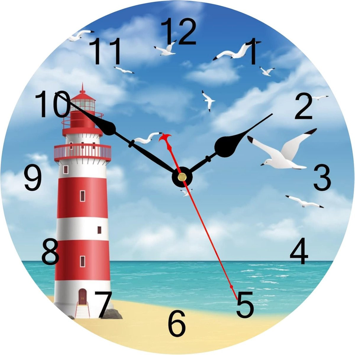 SnelShoppen Wandklok Zeemeeuwen - Stille Wandklok van Hout met Nautisch Design - Marine Stijl - 20 cm