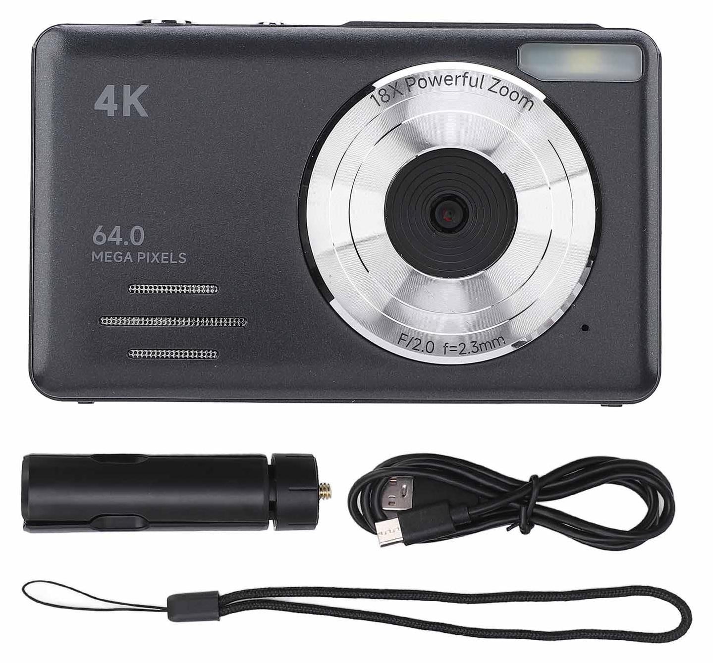 Gistuch 4K Digitale Camera met 64 Megapixels, 18x Zoom en Diverse Filters, Zwart