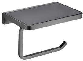 Lexora Home Bagno Bianca Stainless Steel Black Glass Shelf w/ Paper Holder
