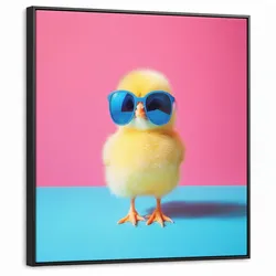 LEINWAND Bilder mit Rahmen - Chick - Sonnenbrille - Blau - 90x90
