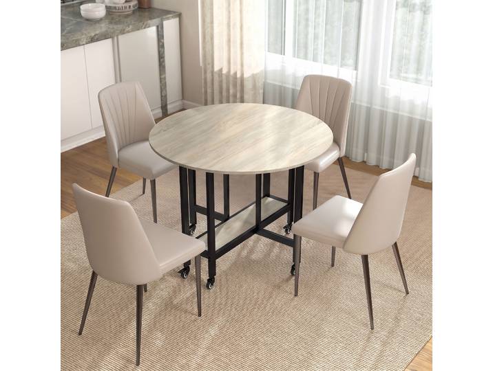 HOMCOM Table Pliante Roulante Bois Naturel avec Étagère