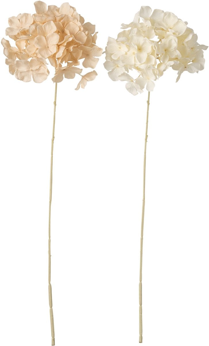 J-Line Hortensia bloem beige/lichtgeel - 2 stuks - polyester