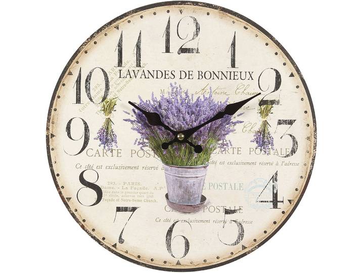 Wanduhr AMBIENTE HAUS Lavendel Wanduhr 28cm , lila, B:28cm H:28cm T:3,5cm, Wanduhren, Wanduhr
