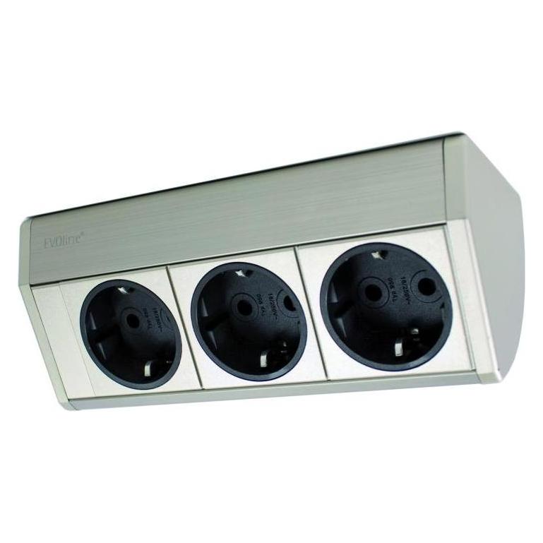 Schulte Elektrotechnik Steckdosenelement EVOLINE DOCK CUISINE 3f Steckdose, Edelstahl-Finish, 2,5m (3x, 2.50 m) (417513)