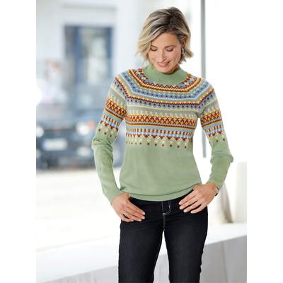 Norwegerpullover CLASSIC BASICS "Norwegerpullover", Damen, Gr. 38, grün (eucalyptus, ocker, gemustert), 100% Polyacryl, gemustert, Pullover Norwegerpullover
