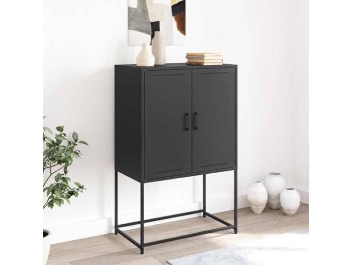 KTHLBRH Sideboard schwarz 68,5 x 38,5 x 107 cm Stahl 4 Fächer, praktische Türen, einfache Reinigung, industrieller Stil