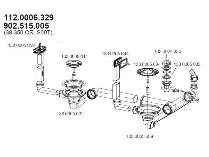 FRANKE Ab-Überlaufgarnitur 3,5 Zoll für Spüle Active Kitchen 654 / AKX 654 Integralablauf