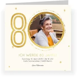 Einladungskarte 80. Geburtstag: Goldene Jahre - 80 mit Foto in Creme