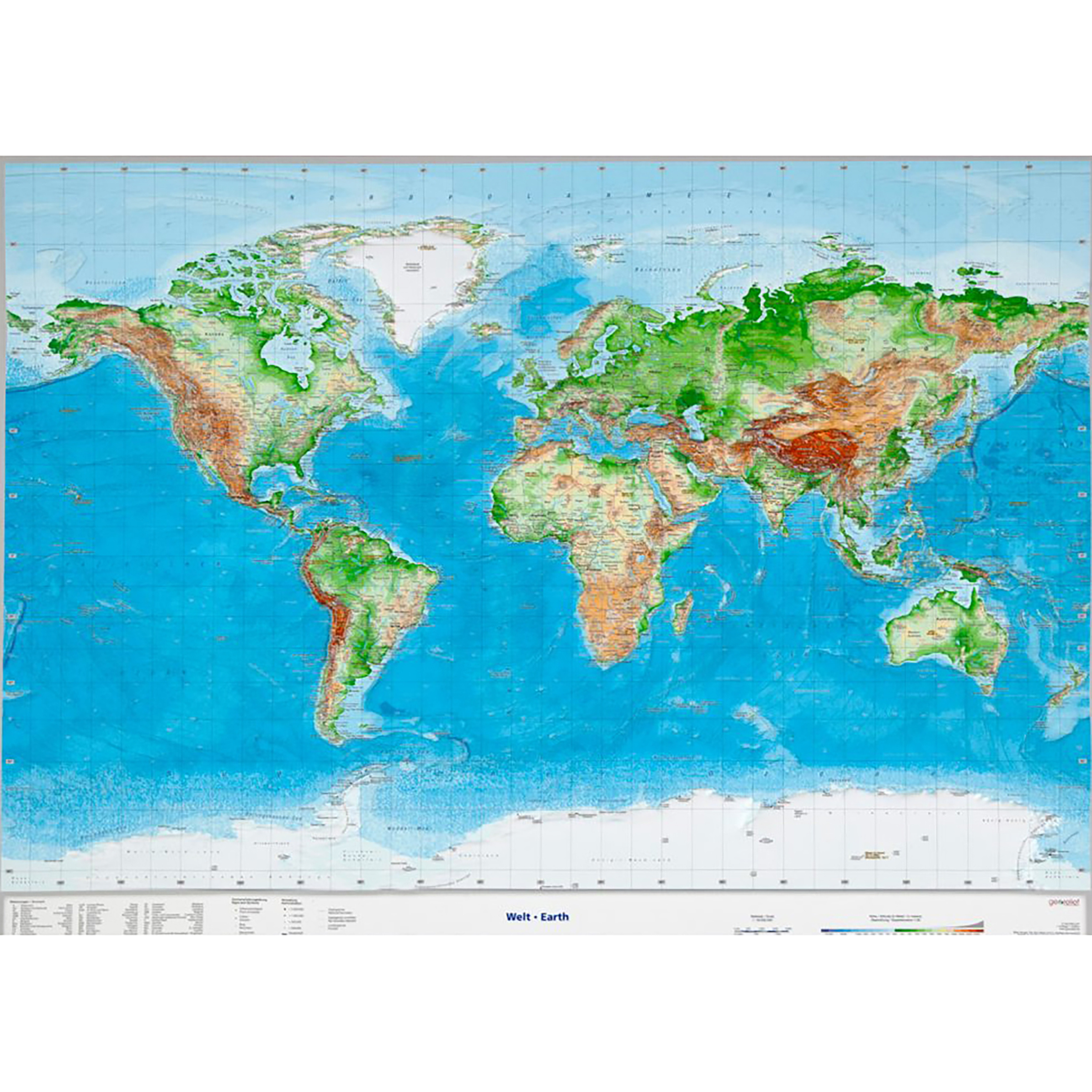 Georelief 3D Reliefkarte Welt englische Version Topografische Karten ohne Rahmen Größe groß