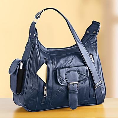 Patchwork-Ledertasche blau