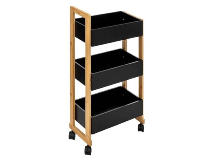 Five - Desserte roulante de Salle de Bain 3 Niveaux en Bambou et Bois Noir H 80 cm