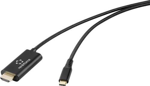 Renkforce USB-C / HDMI Anschlusskabel USB-C Stecker, HDMI-A Stecker, USB-C Buchse 1.00m Schwarz RF-7116128 mit Ladebuchse, 4K