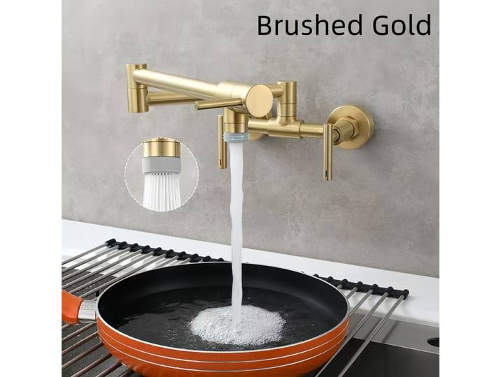 Robinet pivotant pliant de cuisine en laiton brossé de haute qualité, robinet de cuisine en or brossé, robinet chaud et froid, robinet d'évier de lavabo