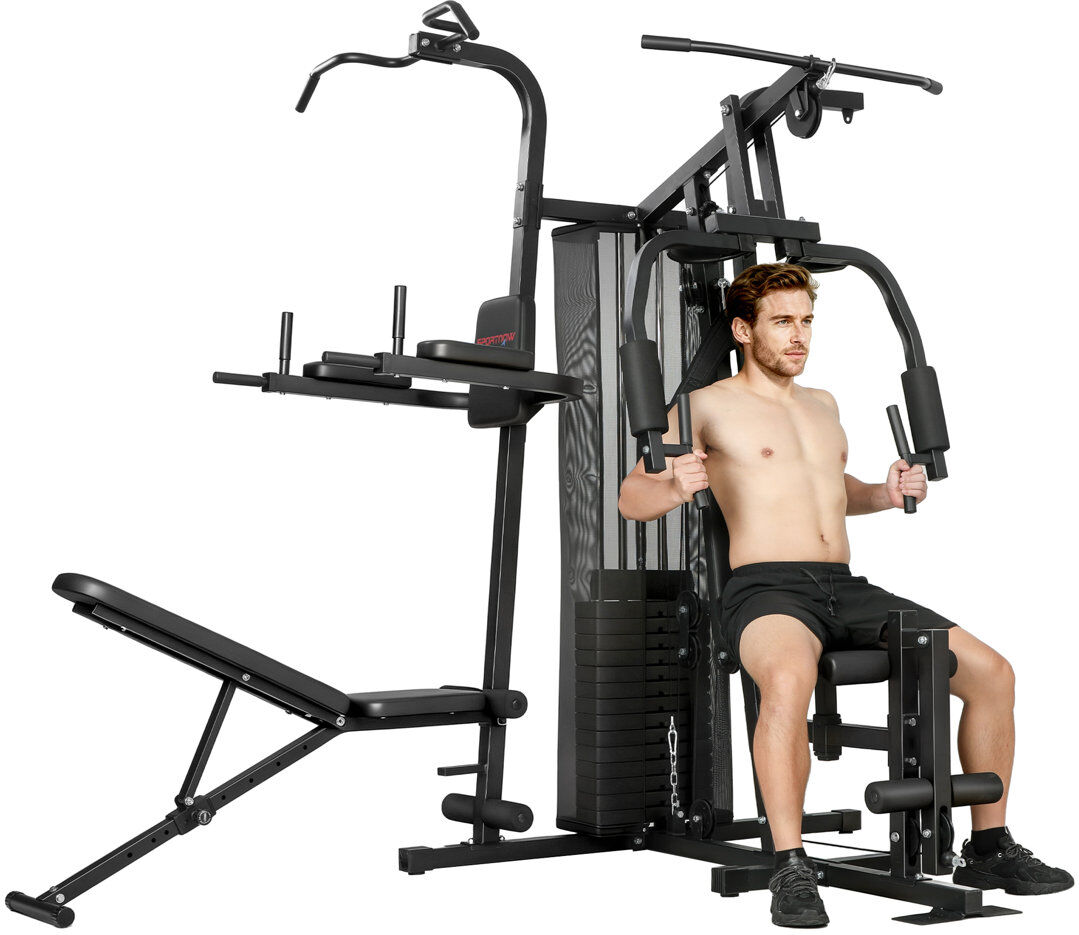 HOMCOM SPORTNOW All-in-One Home Gym Machine, Multifunctional Power Cage, Black Black