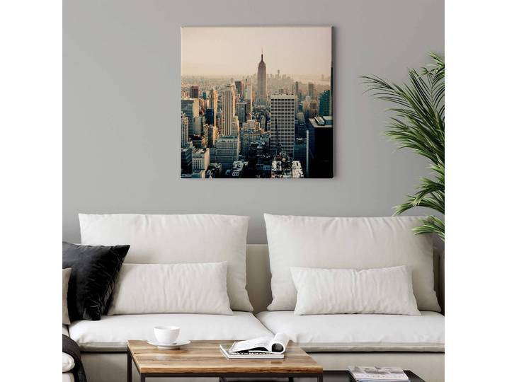 Leinwandbild Skyline Polyester PVC / Fichtenholz Blau 50 x 50cm
