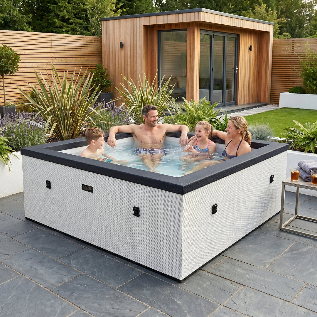Latitude Run Wave Garda   4-Person Eco Foam Hot Tub   Square   Wi-Fi Integrated Heater Pebble White 70cm H X 160cm W X 160cm D