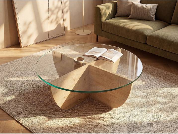 Couchtisch - Sicherheitsglas - Holzfarben hell & Transparent - AYSUN