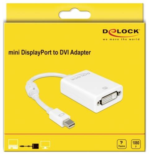 Delock 65129 Mini-DisplayPort / DVI Adapter [1x Mini-DisplayPort Stecker - 1x DVI-Buchse 24+5pol.] Weiß
