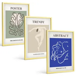 BILDER SET 3er Set - 40x60 cm Goldrahmen - Henri Matisse Pastellgrafiken
