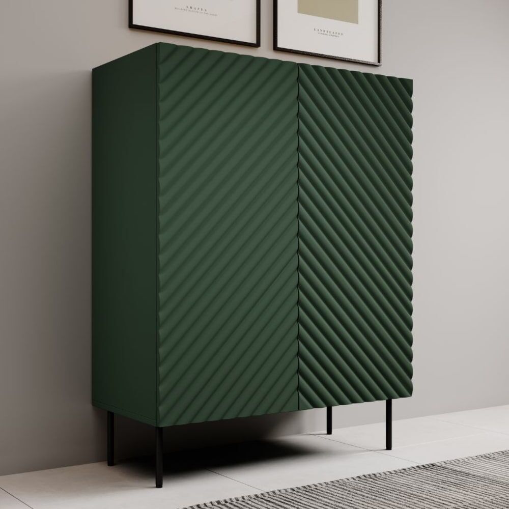 MSO Buffet haut vert et bois 2 portes 2 tiroirs Vert 45x127x98cm