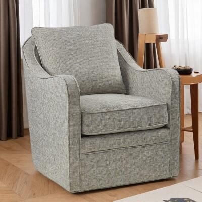 "28.5"" Polyester Swivel Accent Chair with Wide Seat and Rounded Arms and Loose Back Pillow and Removable Seat Cushion"