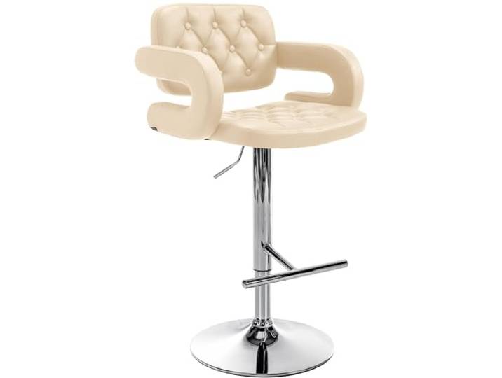 CLP Barhocker Dublin Mit Kunstleder-Bezug I Höhenverstellbar, Farbe: Creme, Gestellfarbe: Chrom
