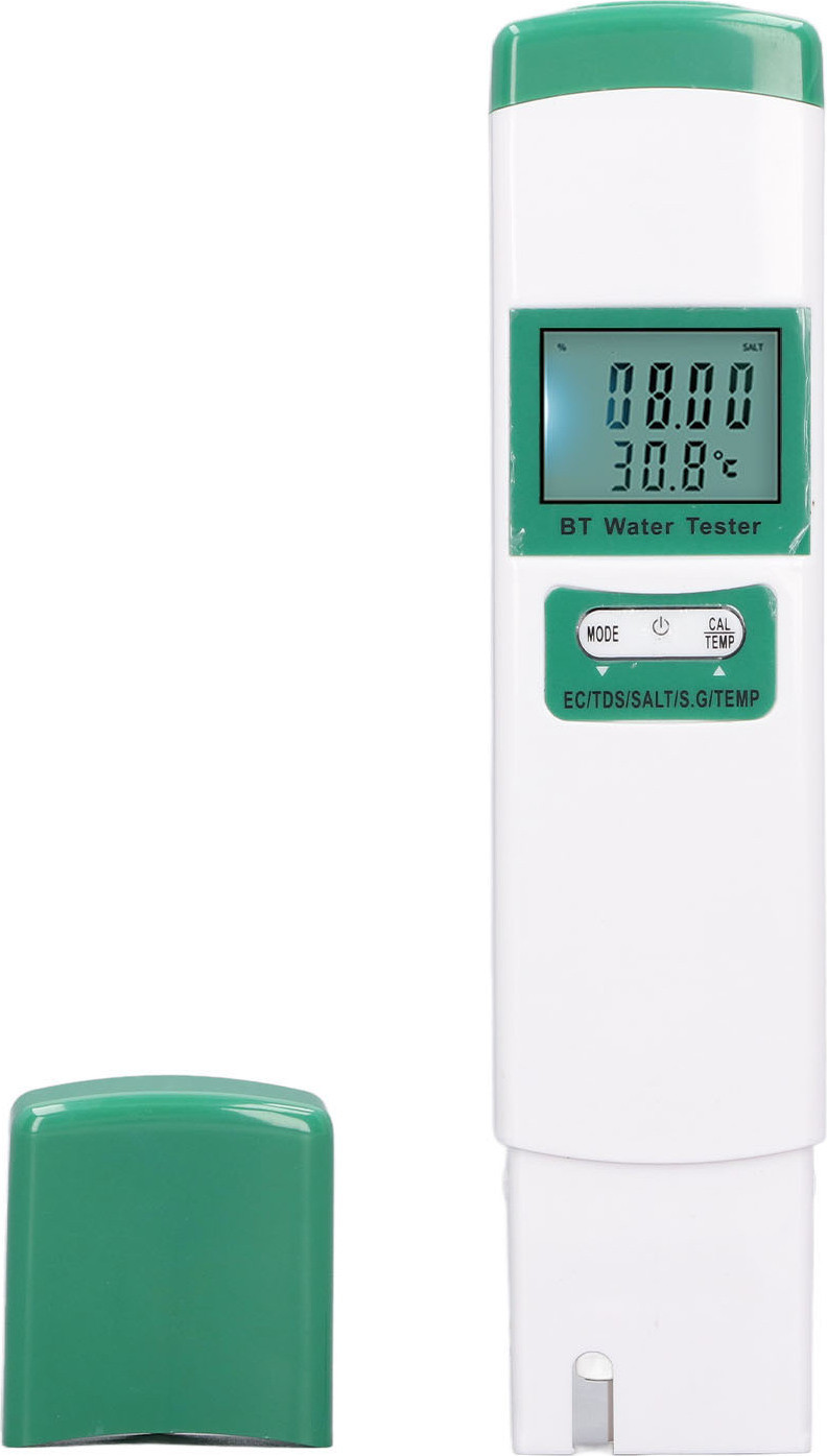 Cocosity 5-in-1 Bluetooth waterkwaliteitsmeter voor zwembaden en aquaria: meet EC, TDS, zoutgehalte, specifieke zwaartekracht en temperatuur